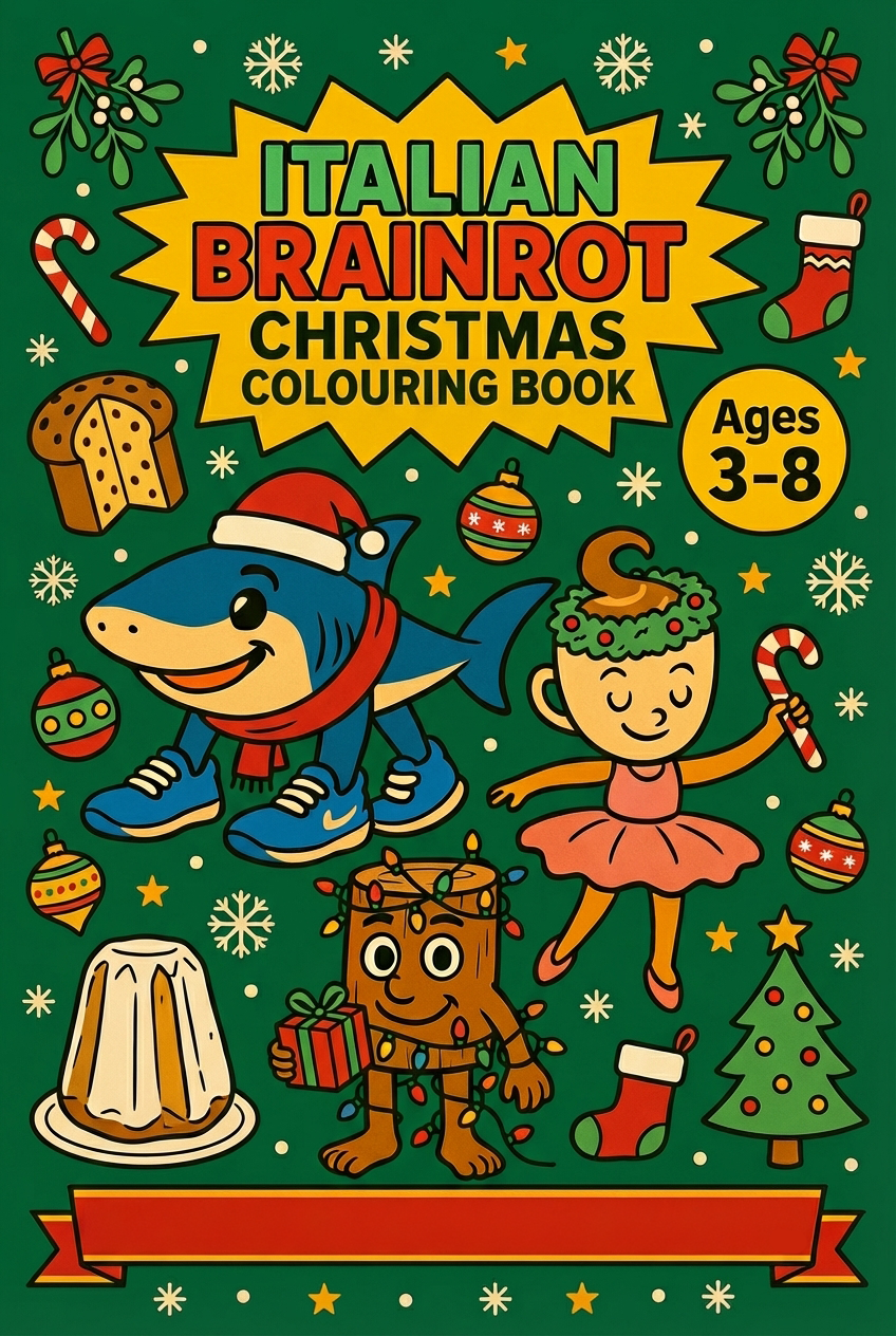 Italian Brainrot Christmas Colouring Book: Viral Meme Characters and Festive Holiday Illustrations for Kids