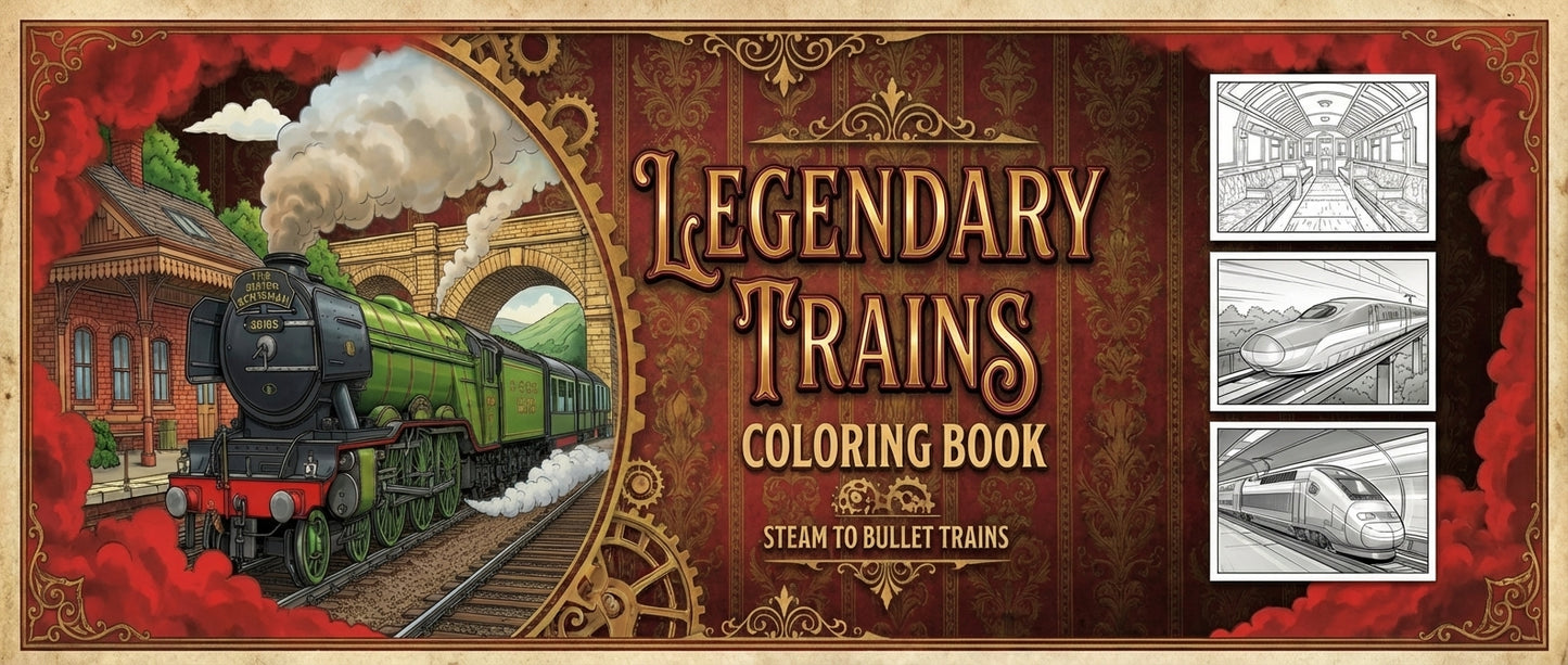 Legendary Trains Coloring Book: Flying Scotsman, Orient Express, The Ghan & World-Famous Locomotives