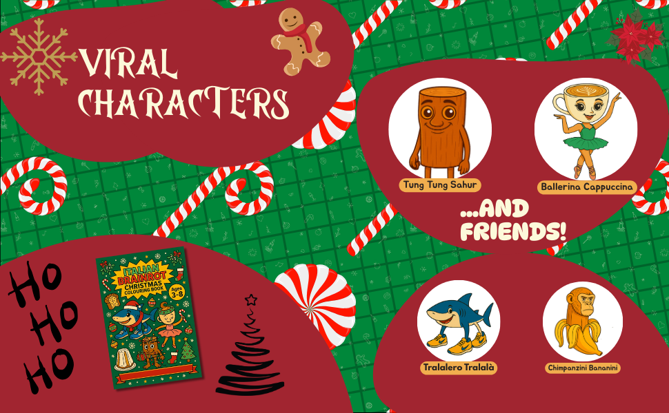 Italian Brainrot Christmas Colouring Book: Viral Meme Characters and Festive Holiday Illustrations for Kids