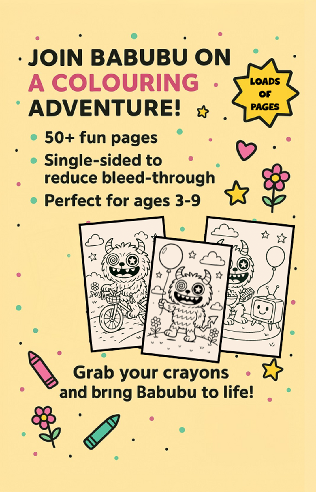 Babubu Coloring Book for Kids Ages 3-9: Cute & Silly Creature Adventures, Fun Activity & Creativity Workbook for Boys, Girls & Toddlers