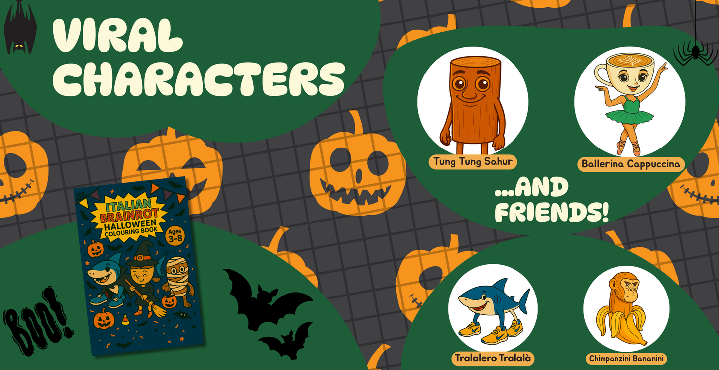 Italian Brainrot Halloween Colouring Book: Spooky Italian-Themed Kids  Colouring & Activity Book, Ages 3–8: Spooky Italian Characters to Colour  Halloween