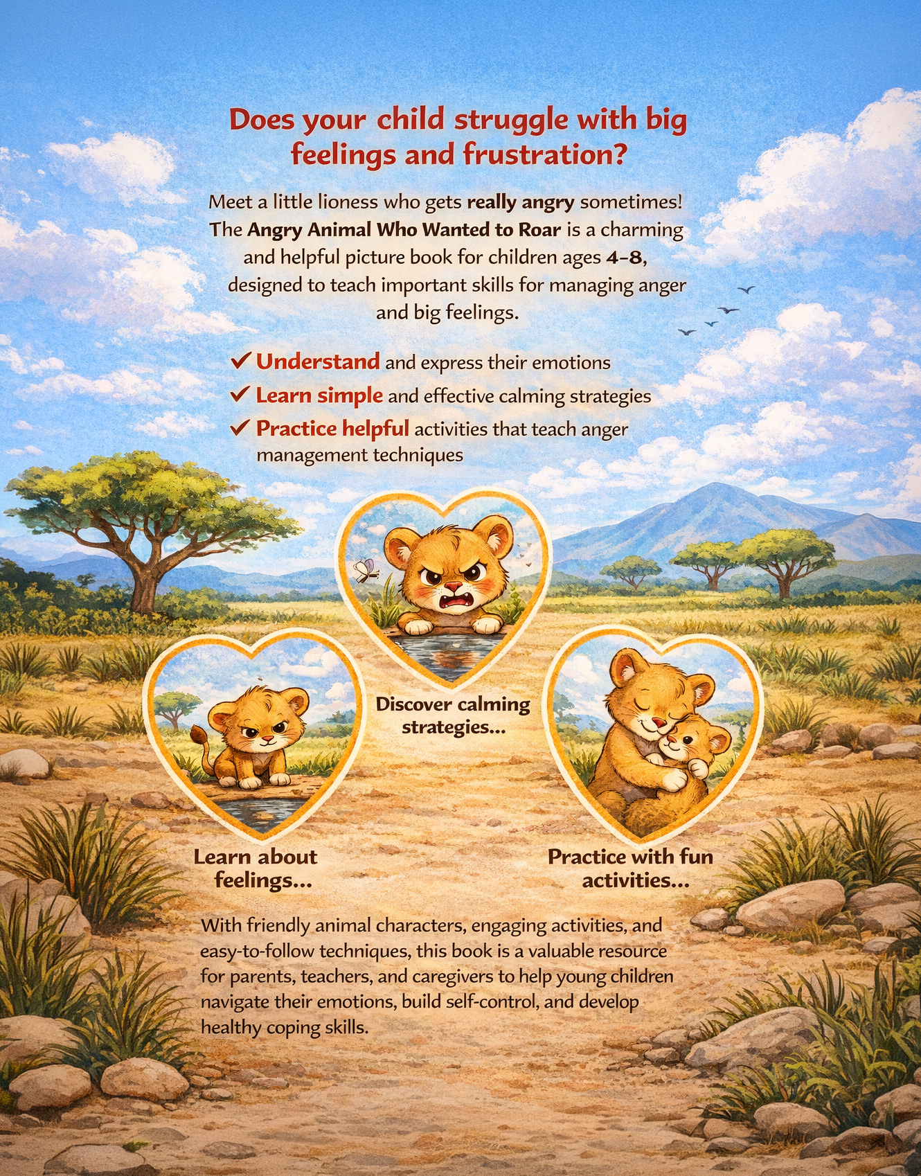 The Angry Animal Who Wanted to Roar,A Social Emotional Learning Picture Book to Help Children Ages 4-8 Manage Big Feelings, Frustration, and Tantrums with Simple Calming Strategies.